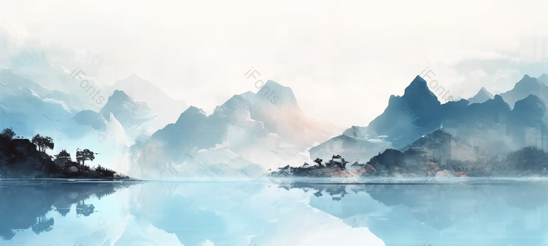 山水河流蓝色意境简约新中式自然风景水墨画,插画/手绘图,插画/手绘图库,插画/手绘图下载,插画/手绘